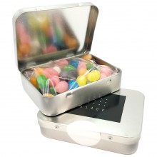 RECTANGLE HINGE TIN FILLLED WITH JELLY BEANS 65G (Mixed Colours or Corporate Colours)